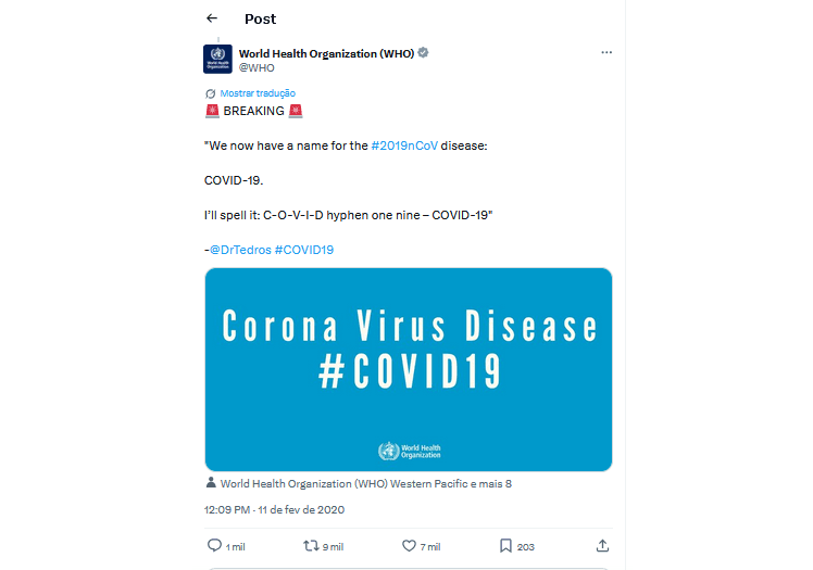 OMS dá nome à doença: Covid-19