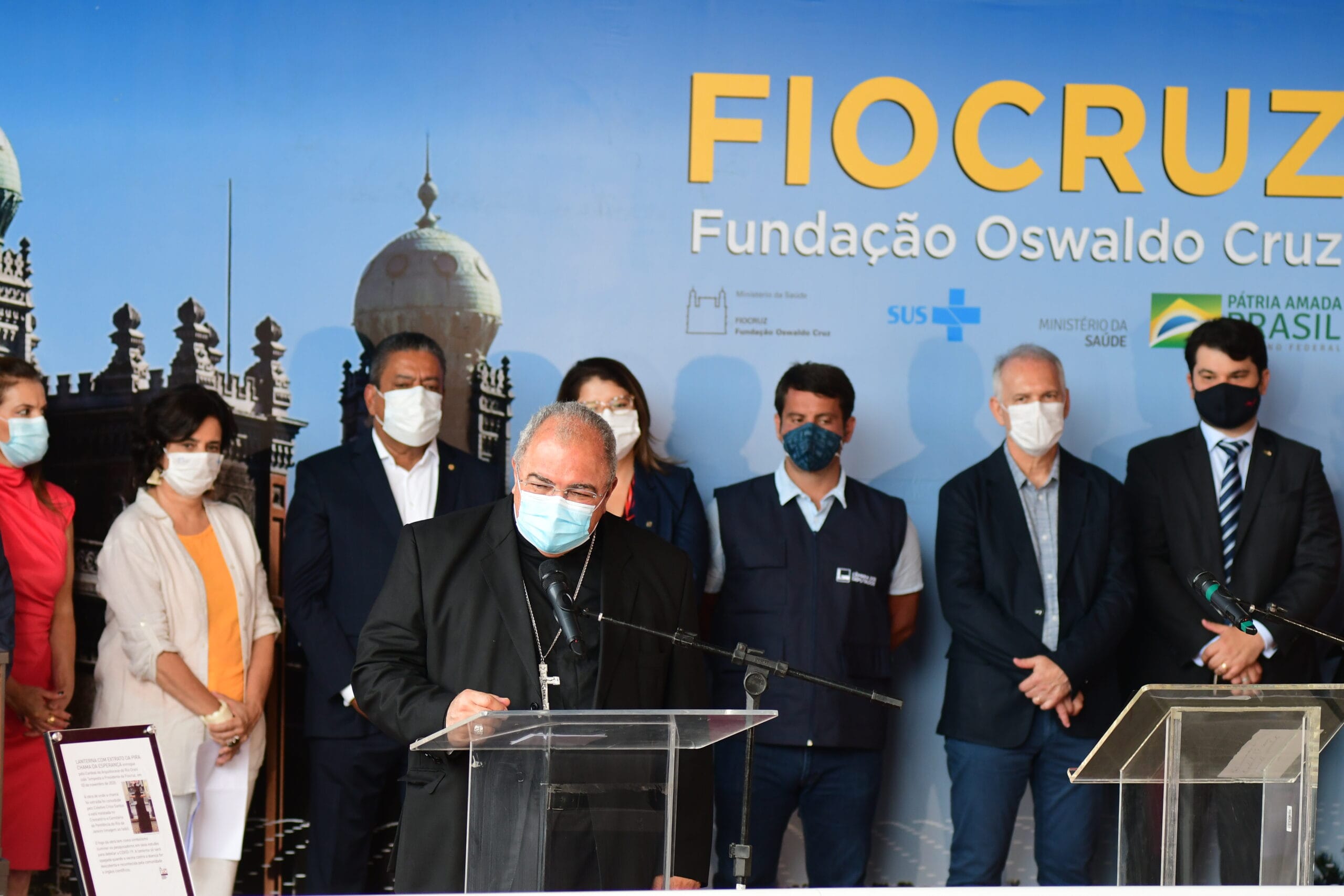 Cardeal Dom Orani Tempesta, Arcebispo do Rio de Janeiro, na cerimônia de liberação das primeiras doses da vacina Oxford/AstraZeneca ao Ministério da Saúde, realizada na Fiocruz (campus de Manguinhos). Rio de Janeiro (RJ), 23 de janeiro de 2021. Foto: Peter Ilicciev/CCS/Fiocruz.